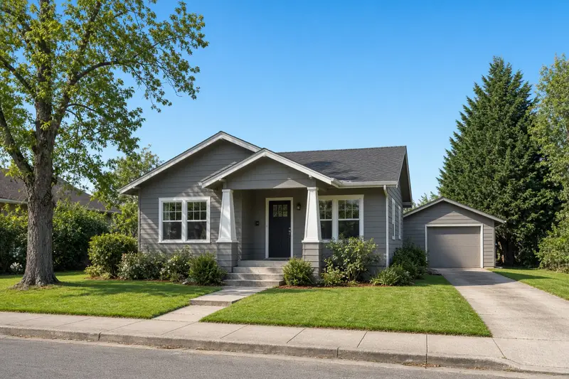 A craftsman rental house on a sunny suburban street
